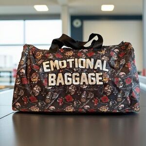Emotional Baggage Skull Print Duffel Bag - Black